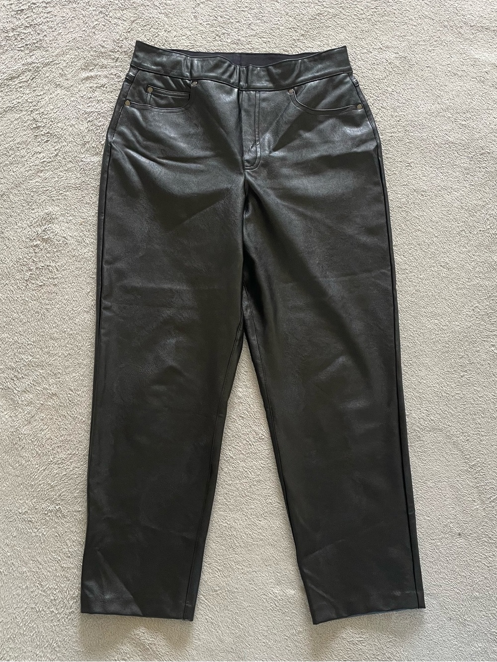Spanx Leather Like Slim Straight Leg Pull On Pants Size L Black